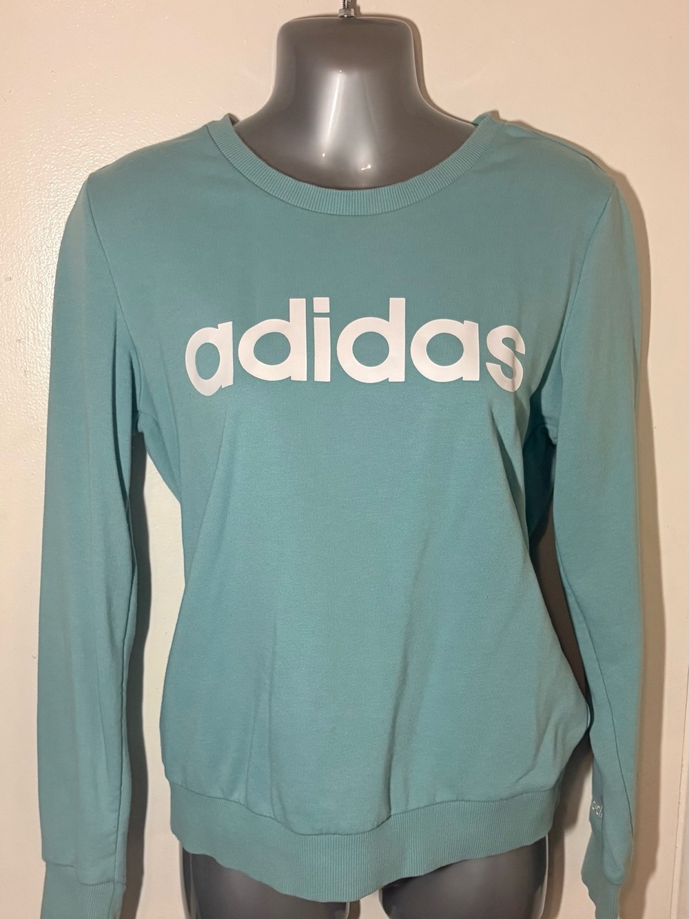 Adidas Teal Graphic Pullover White Logo Sweatshirt Size Small